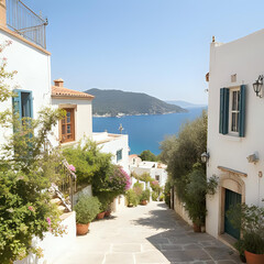 地中海沿岸の白い壁の村
