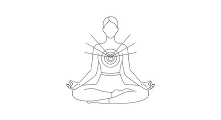 Minimalist Line Art of a Person in a Meditative Yoga Pose, a Symbol of Inner Peace, and Mindfulness.

