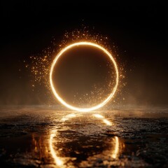 Obraz premium Golden ring of light on dark textured surface