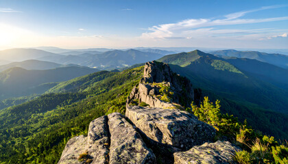 Fototapeta premium Panoramic View of a Mountain Ridge at Sunrise