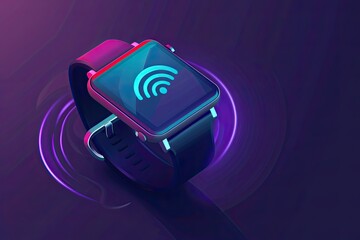 Minimalist illustration of smartwatch contactless payment with digital wrist