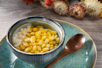 Traditional sweet dessert in Guangdong and Guangxi, China, corn sweet soup