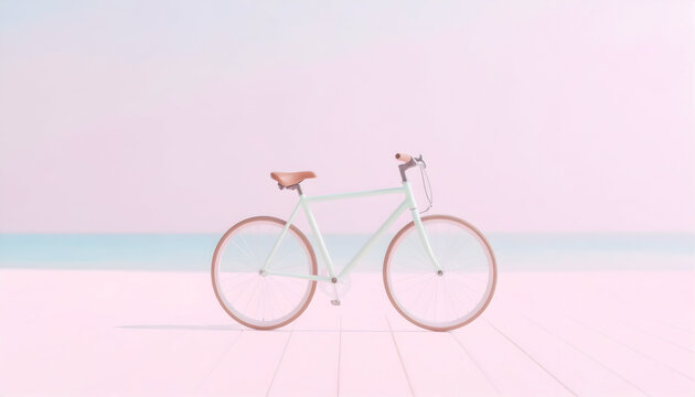 Pastel Green Bicycle on Pink Beach at Sunset