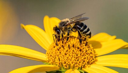 Close-up of a bee pollinating a vibrant yellow flower