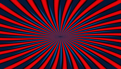 Abstract sunburst background with red and blue radial rays retro optical illusion style