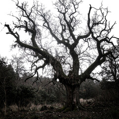 Gothic Spooky Tree with Creepy Branches Isolated Transparent PNG