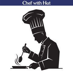 Black Silhouette of Chef with Hat Vector on White Background
