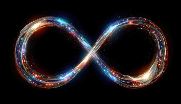 Infinity symbol, glowing with vibrant, colorful light trails