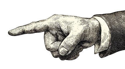 Hand pointing finger direction sign isolated on transparent background