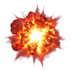 Intense Fiery Explosion with Bursting Orange and Red Flames, Bright Energy Core, and Expanding Smoke