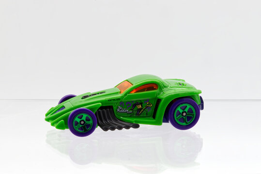 Bologna - Italy - 27 August, 2025: Hot Wheels DC Comics Batman design. Burlesque The Riddler car.