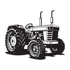 Vintage tractor silhouette vector illustration, classic farm vehicle design for agriculture, farming logo, retro machinery artwork