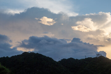 奄美の夕景。イメージ。夏雲