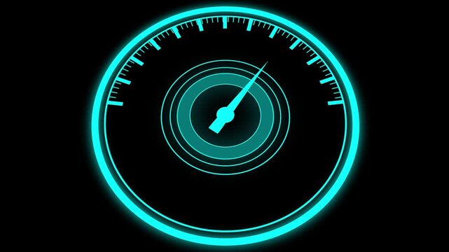 Speedometer. Car odometer speed counter dial meter rpm motor miles measuring scale on black screen animation .