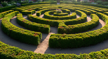 Abstract labyrinth maze design, complex puzzle pattern symbolizing challenge, problem solving, strategy, and direction.