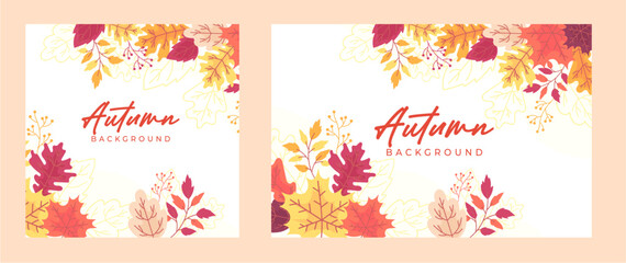 Bright autumn background with colorful fall leaves, maple, and oak branches. Perfect seasonal vector design and illustration for banners, wallpapers, Thanksgiving, and nature-themed projects.