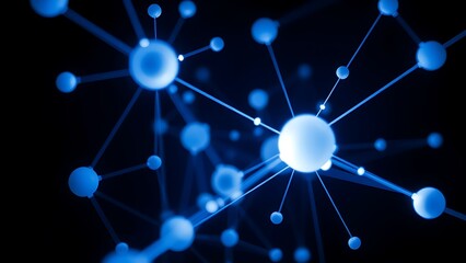 Abstract futuristic structure of interconnected glowing spheres floating in dark space, symbolizing digital networks.