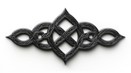 Ornate, black, Celtic-style knotwork design, on white background.  Intricate, symmetrical, 3D-rendered pattern