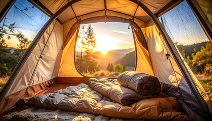 Sunrise View from Inside a Camping Tent