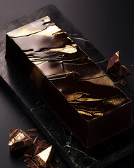 Elegant chocolate dessert with gold accents