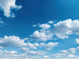 Obraz premium Panoramic wide-angle blue sky with white clouds, ultra-realistic serene background with ample copy space, high-resolution nature backdrop for design