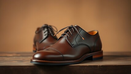 Handmade leather shoes displayed with meticulous craftsmanship on a neutral studio background.