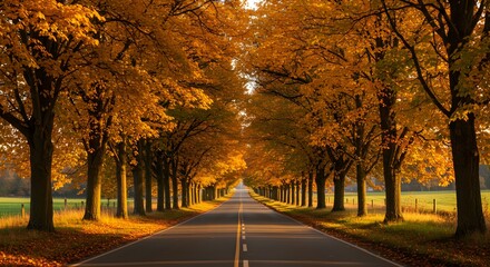 Fototapeta premium Autumn road lined with golden trees
