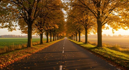 Obraz premium Autumn road lined with trees
