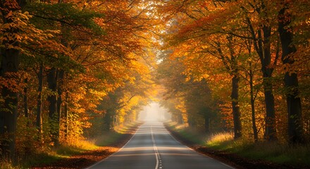 Obraz premium Autumn road through colorful forest