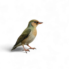 Obraz premium A small bird with green and beige feathers standing against a black background in a studio shot