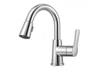 Chrome kitchen faucet featuring pull-down sprayer, highlighting sleek design and practical water flow for modern culinary spaces
