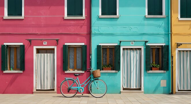 Colorful buildings with bicycle