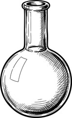 Chemistry round bottom flask for distillation, with hand-drawn style