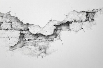 Obraz premium Cracked white wall revealing brick