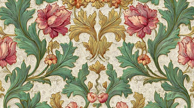 Vintage floral pattern with roses and foliage design