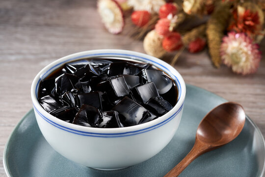 Traditional sweet soup dessert from Guangdong and Guangxi, China, Guilinggao black jelly