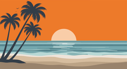 Fototapeta premium Beach sunset, palms