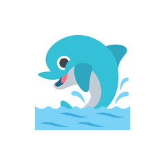 Cartoon Dolphin Jumping in Water. Cute Blue Dolphin Vector Illustration for Kids and Ocean Design