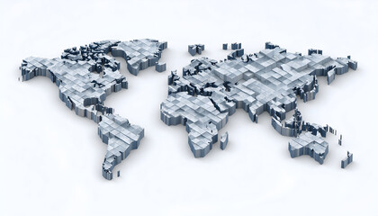 Textured 3D World Map on White Background