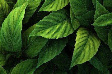 Closeup Detailed Green Leaves Pattern