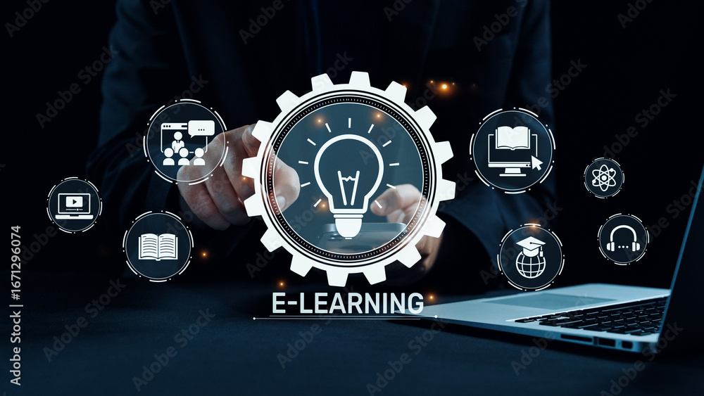 Aufkleber online education boosts access to learning. learn anytime through flexible platforms. education tech