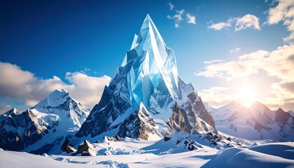 Majestic ice peak in snowy mountains