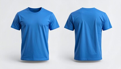 Blue t-shirt mockup on invisible mannequin, clean studio background.

