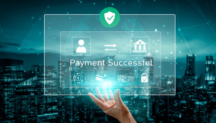 Successful transaction message showing secure payment. Payment confirmed, secured, payment processed, and payment completed with trust and transaction integrity. Vouch