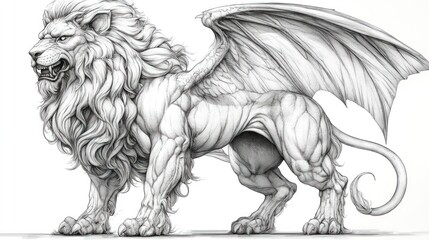 Monochromatic griffin-lion, powerful stance