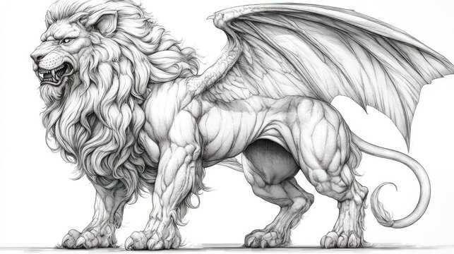 Monochromatic griffin-lion, powerful stance