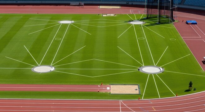 Athletic field with marked throwing zones - Powered by Adobe