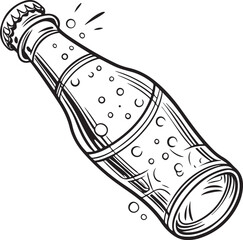 Hand Drawn Soda Bottle Illustration, Vintage Carbonated Soft Drink Bottle Line Art, Black and White Fizzy Drink Drawing for Beverage Design