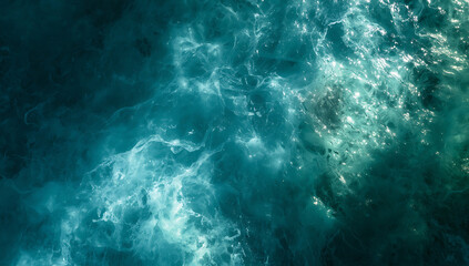 Fototapeta premium Abstract bird’s eye view with light blue and green colors blending softly. Delicate glass-like texture with subtle shadows, depth, and enchanting atmosphere.
