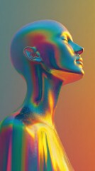 Vibrant and Mesmerizing Digital Art Portrait of a Futuristic Human Model with Rainbow Hues and Iridescent Surface Highlighting Surreal Beautydigital art